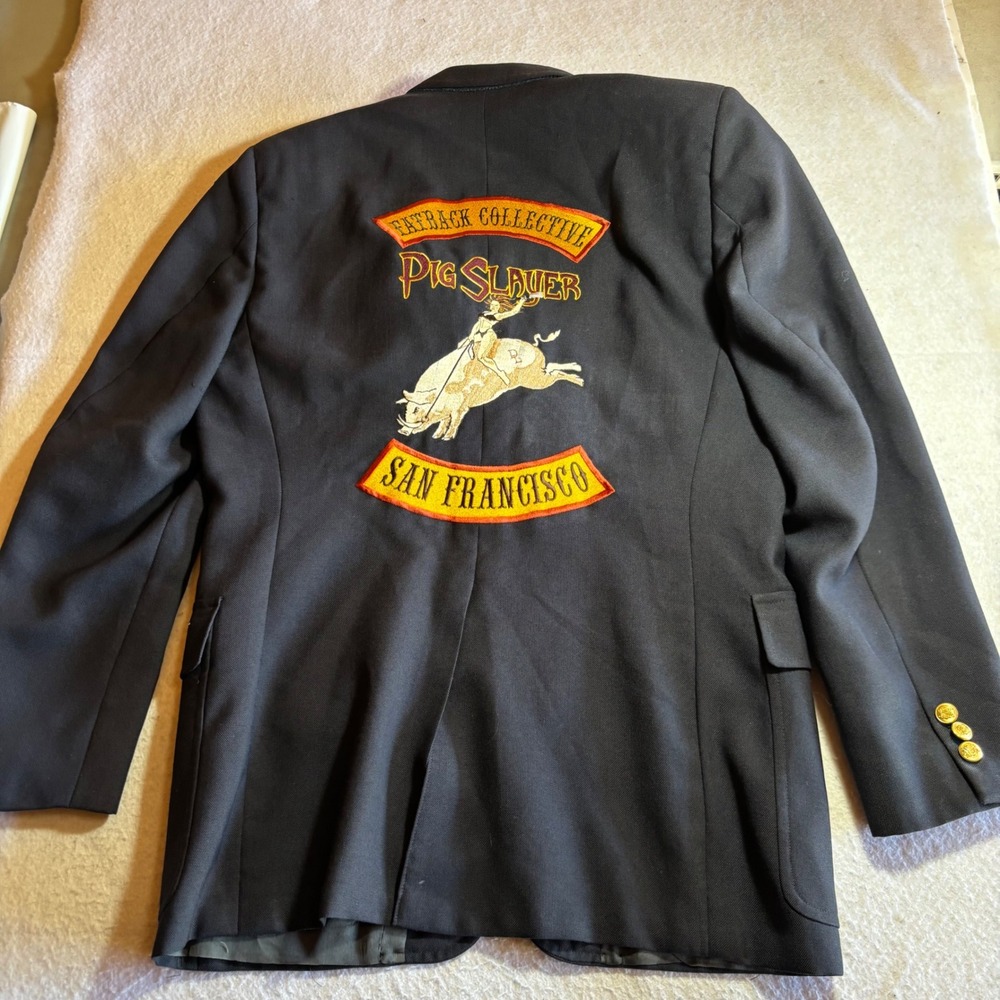 Fatback Collective Mens Navy‎ Blazer Pig Slayer San Francisco Embroidered Jacket